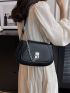 Medium Saddle Bag Black Chain Decor Flap For Daily