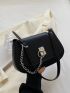 Medium Saddle Bag Black Chain Decor Flap For Daily