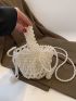 Mini Bucket Bag Elegant Faux Pearl & Bow Decor Zipper With Top-Handle  For Outdoor Travel