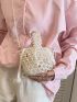 Mini Bucket Bag Elegant Faux Pearl & Bow Decor Zipper With Top-Handle  For Outdoor Travel