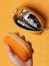Litchi Embossed Key Case Orange Fashionable Genuine Leather Car Key Wallet Small Lipstick Bag