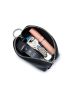 Litchi Embossed Key Case Black Fashionable Genuine Leather Car Key Wallet Small Lipstick Bag