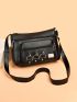 Black Square Bag Fashionable Buckle Decor Zipper With Adjustable-strap For Shopping