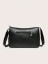 Studded & Ring Decor Square Bag Black PU Zip Front