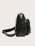 Studded & Ring Decor Square Bag Black PU Zip Front