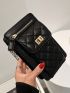 Quilted Phone Wallet Twist Lock PU Black