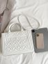 Letter Embossed Square Bag PU White