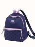 Two Tone Classic Backpack Metal Decor Embroidered Detail