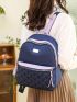 Two Tone Classic Backpack Metal Decor Embroidered Detail