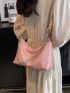 Minimalist Hobo Bag Chain Decor Pink