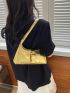 Metallic Baguette Bag Crocodile Embossed Buckle Decor Funky