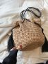 Drawstring Design Straw Bag Tassel Decor