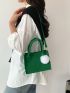 Mini Square Bag Crocodile Embossed Pom Pom Decor