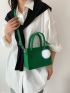 Mini Square Bag Crocodile Embossed Pom Pom Decor