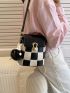 Mini Bucket Bag Flap With Pompom Bag Charm PU Fashionable