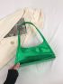 Geometric Embossed Baguette Bag Metallic Green Buckle Decor Funky