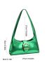 Geometric Embossed Baguette Bag Metallic Green Buckle Decor Funky