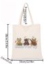 Cartoon Bear & Letter Graphic Shopper Bag Canvas Cute