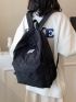 Letter Patch Casual Backpack Pocket Front Fashion