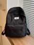 Letter Patch Casual Backpack Pocket Front Fashion