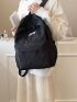 Letter Patch Casual Backpack Pocket Front Fashion