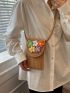 Mini Flap Straw Bag Flower Decor