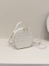 Mini Novelty Bag White Geometric Embossed Zipper Adjustable-strap PU