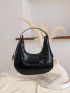 Mini Hobo Bag Crocodile Embossed Solid Black