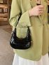 Mini Hobo Bag Crocodile Embossed Solid Black