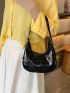 Mini Hobo Bag Crocodile Embossed Solid Black