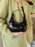 Mini Hobo Bag Crocodile Embossed Solid Black