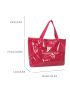 Neon Red Shoulder Tote Bag Letter Graphic