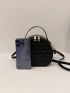 Mini Novelty Bag Black Geometric Embossed Zipper Adjustable-strap PU