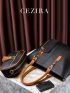 3Pcs Two Tone Shoulder Tote Bag Double Handle Set, Best Work Bag For Women