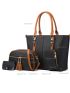 3Pcs Two Tone Shoulder Tote Bag Double Handle Set, Best Work Bag For Women