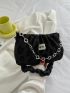 Flower Graphic Ruched Bag Small Chain Decor Black