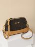 Letter Graphic Textured Dome Bag Metal Decor