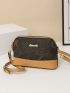 Letter Graphic Textured Dome Bag Metal Decor