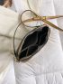 Letter Graphic Textured Dome Bag Metal Decor