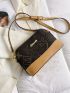 Letter Graphic Textured Dome Bag Metal Decor