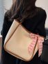 Small Square Bag With Inner Pouch Fashionable Twilly Scarf Decor Contrast Binding PU