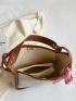 Small Square Bag With Inner Pouch Fashionable Twilly Scarf Decor Contrast Binding PU