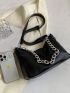 Minimalist Hobo Bag Medium Chain Decor Black
