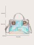 Medium Square Bag Double Handle Funky Holographic Pattern, Clear Bag