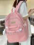Letter Graphic Classic Backpack With Bag Charm Oxford