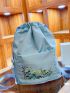 Flower Embroidered Drawstring Backpack Oversized