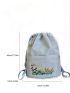 Flower Embroidered Drawstring Backpack Oversized