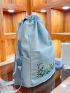 Flower Embroidered Drawstring Backpack Oversized