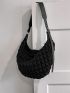 Oversized Ruched Bag Solid Black Fashion Style