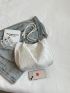 Small Tote Bag Ruched Design Double Handle Patch Decor